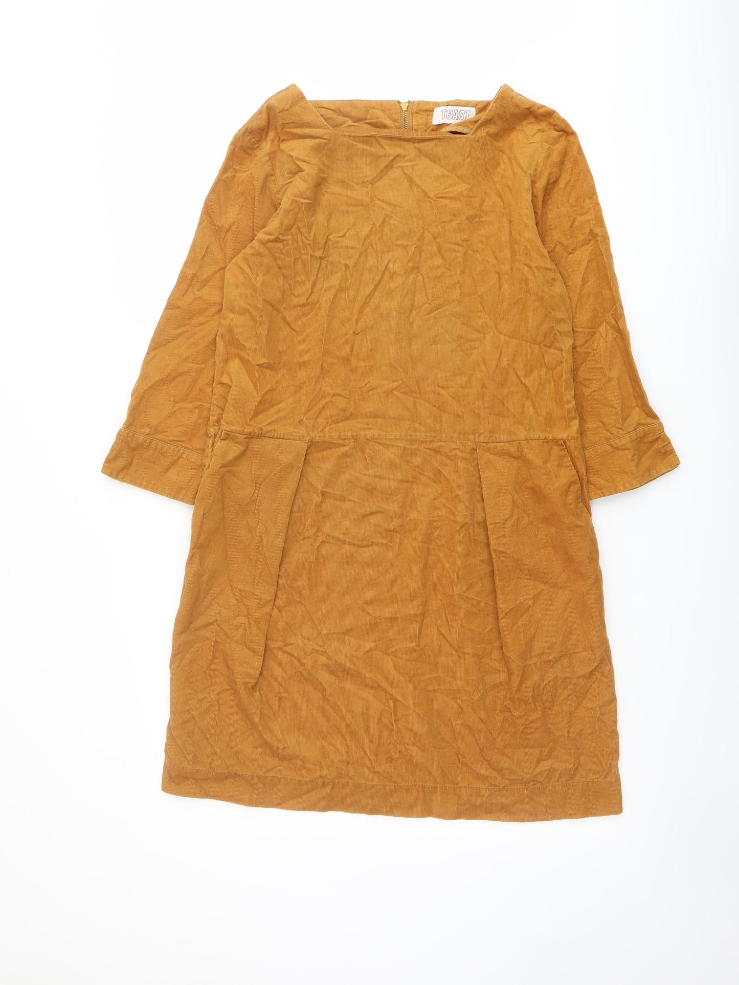 Toast Womens Brown Cotton A-Line Size 10 Square Neck Zip