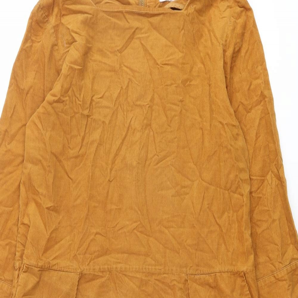 Toast Womens Brown Cotton A-Line Size 10 Square Neck Zip