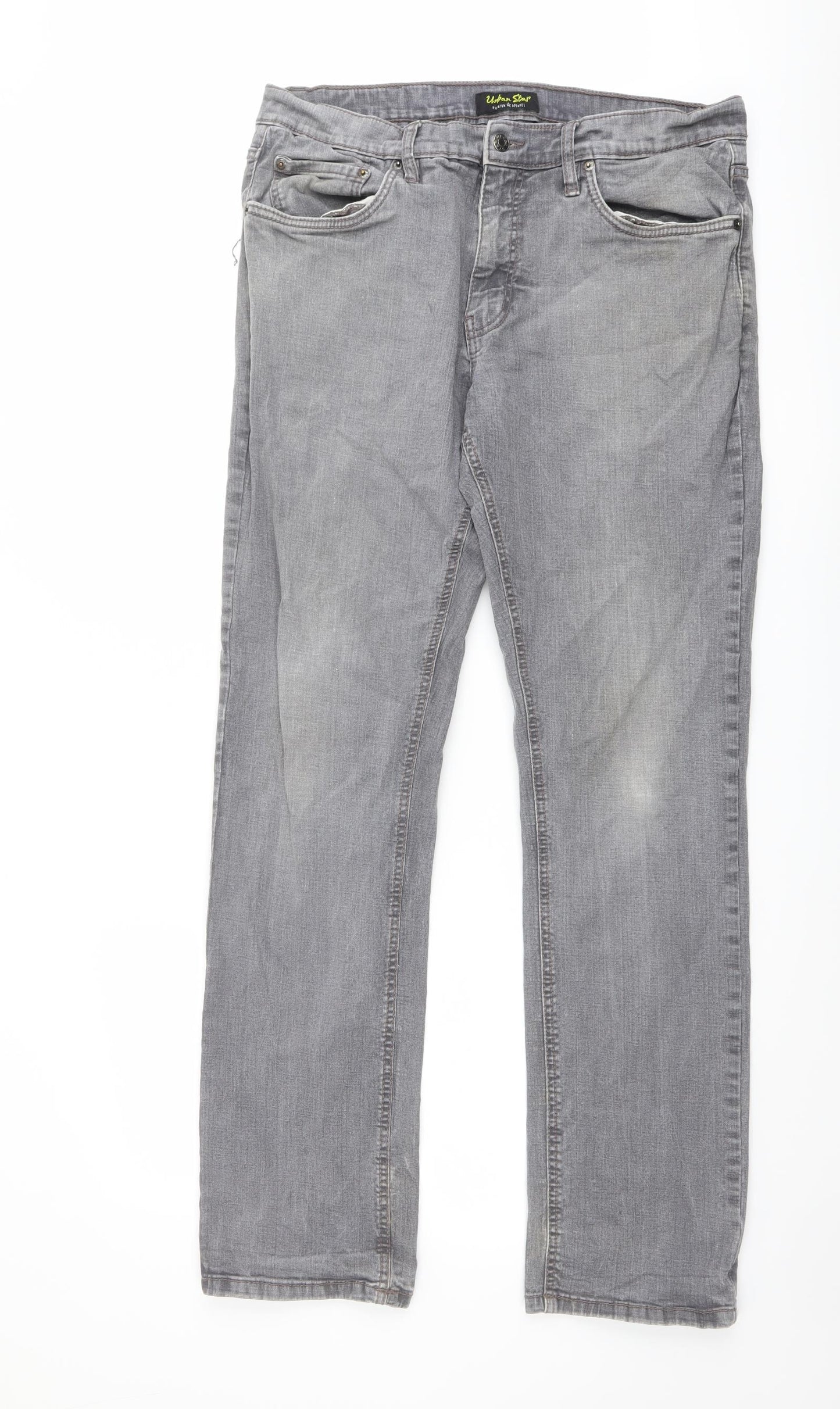 Urban Star Mens Grey Cotton Straight Jeans Size 36 in L34 in Regular Button