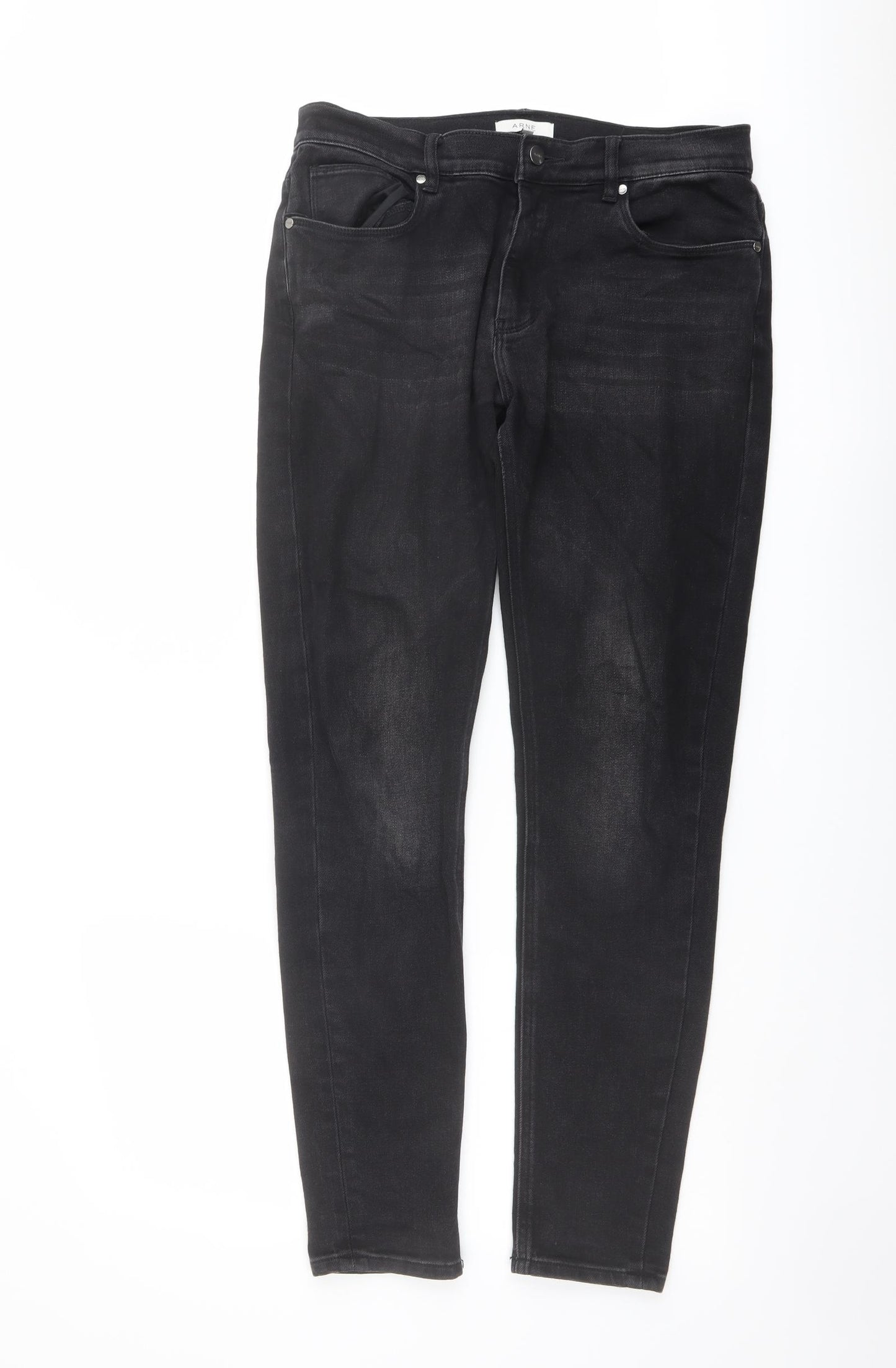 Arne Mens Black Cotton Straight Jeans Size 32 in L31 in Regular Button
