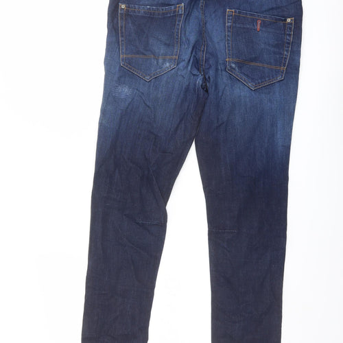 Pull&Bear Mens Blue Cotton Straight Jeans Size 30 in L29 in Regular Button
