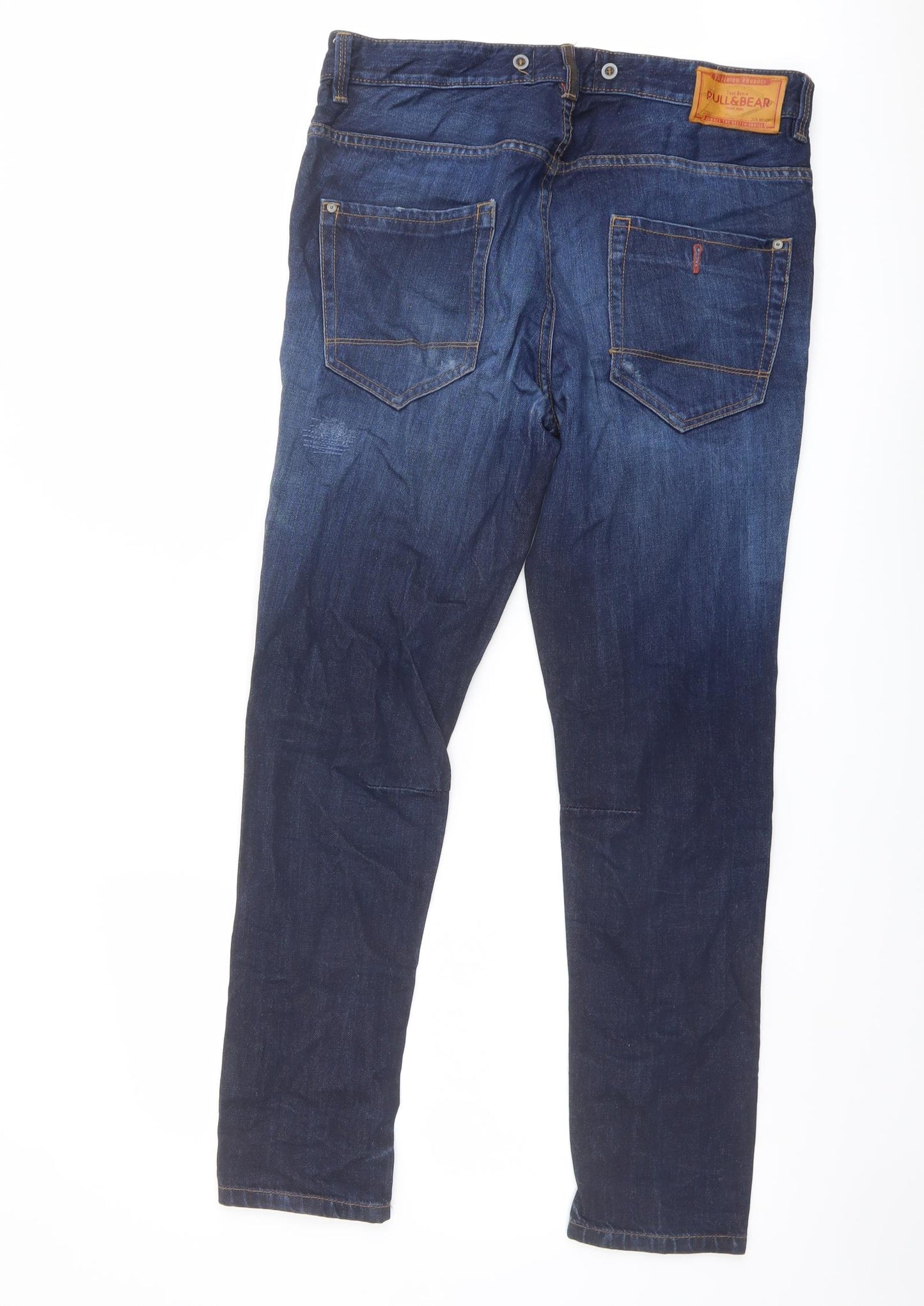 Pull&Bear Mens Blue Cotton Straight Jeans Size 30 in L29 in Regular Button
