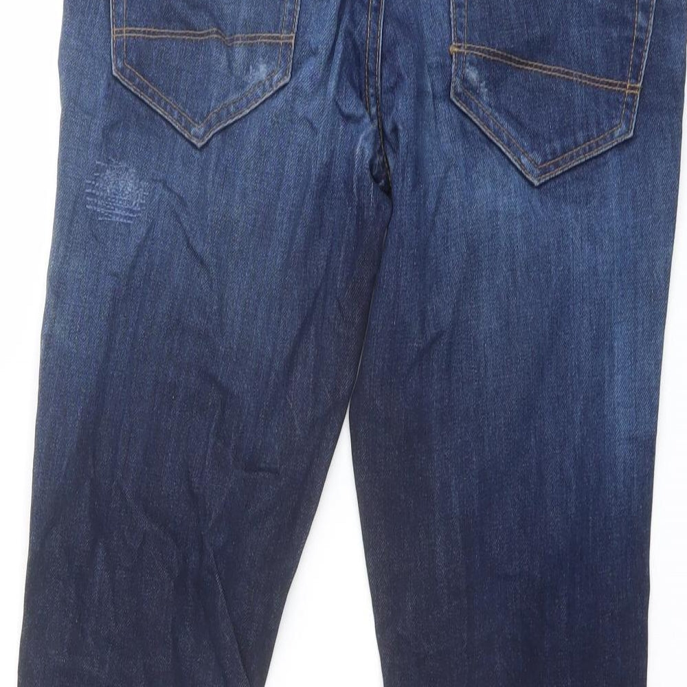 Pull&Bear Mens Blue Cotton Straight Jeans Size 30 in L29 in Regular Button