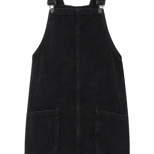New Look Womens Black Cotton Pinafore/Dungaree Dress Size 6 Square Neck Buckle