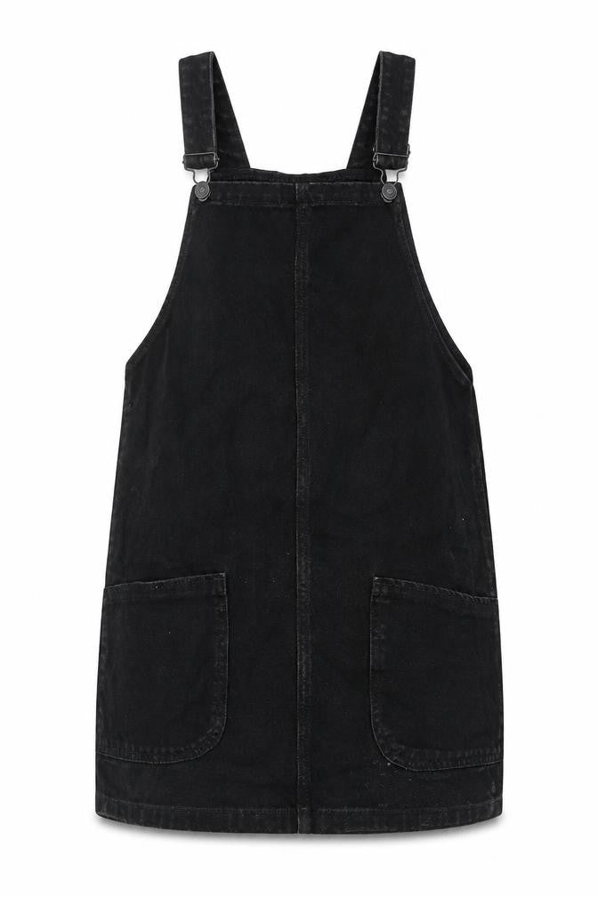 New Look Womens Black Cotton Pinafore/Dungaree Dress Size 6 Square Neck Buckle