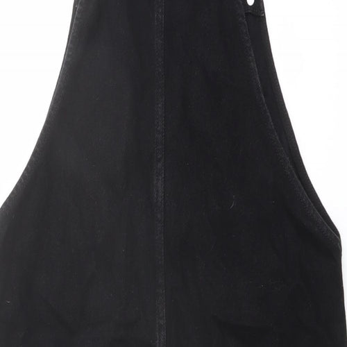 New Look Womens Black Cotton Pinafore/Dungaree Dress Size 6 Square Neck Buckle