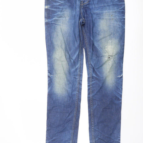 Pull&Bear Mens Blue Cotton Straight Jeans Size 32 in L32 in Regular Button