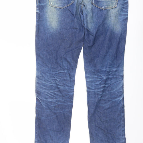 Pull&Bear Mens Blue Cotton Straight Jeans Size 32 in L32 in Regular Button