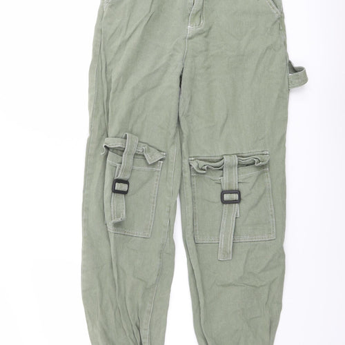 PRETTYLITTLETHING Womens Green Cotton Tapered Jeans Size 8 L32 in Regular Button