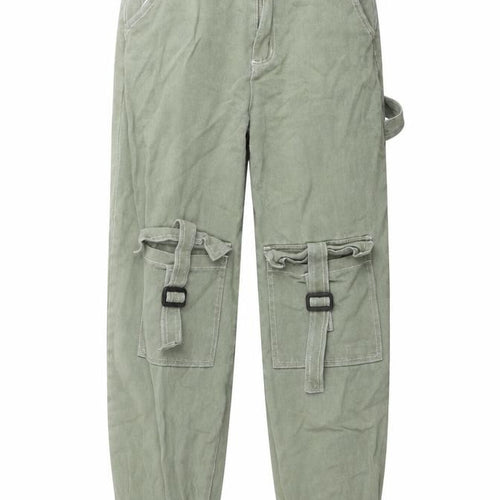 PRETTYLITTLETHING Womens Green Cotton Tapered Jeans Size 8 L32 in Regular Button