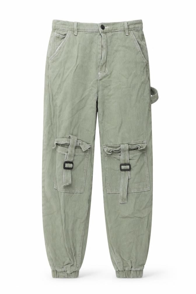 PRETTYLITTLETHING Womens Green Cotton Tapered Jeans Size 8 L32 in Regular Button