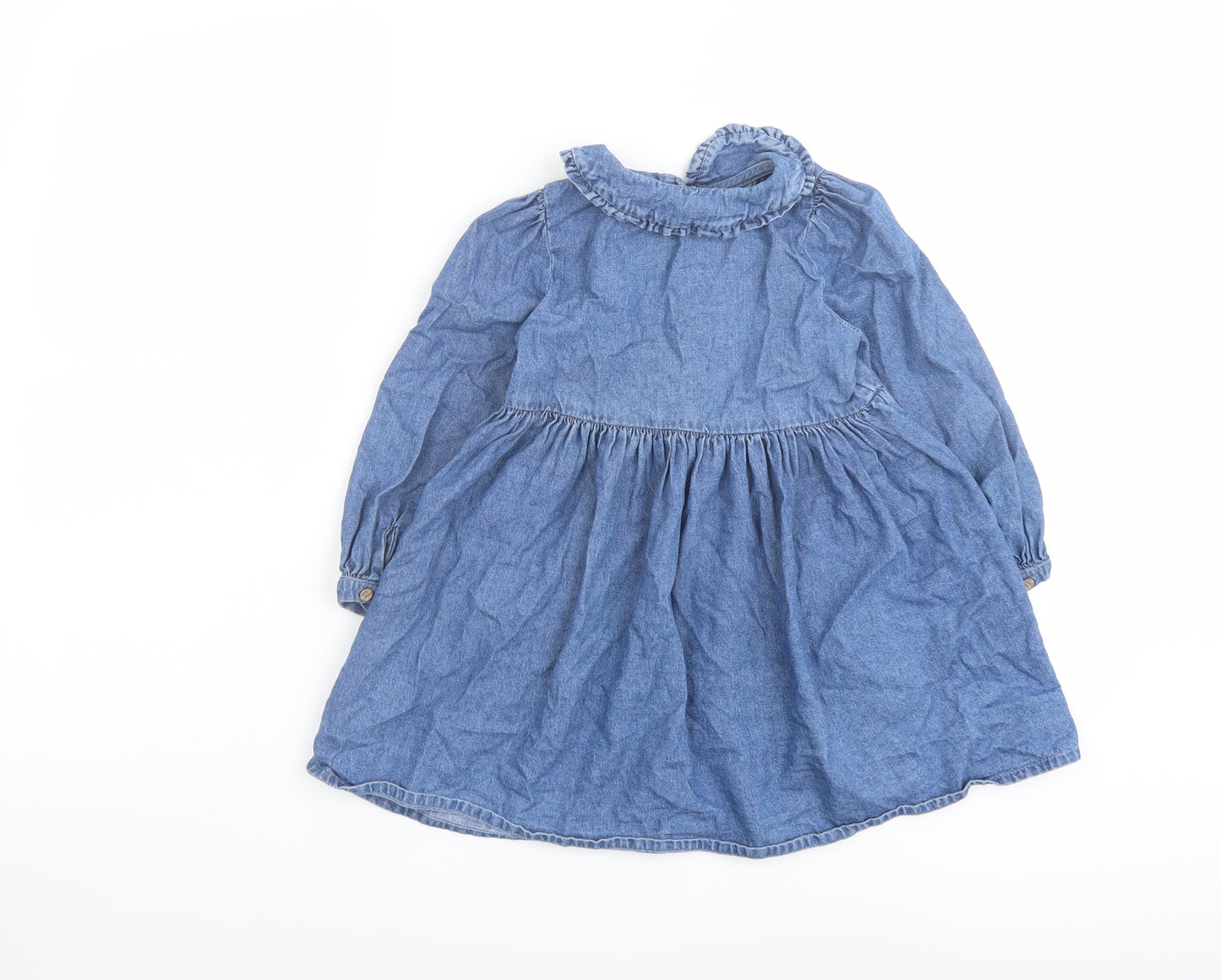 George Girls Blue Cotton A-Line Size 3-4 Years Collared Button