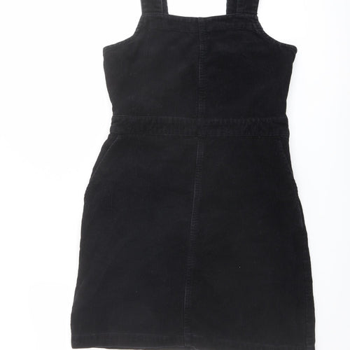Dorothy Perkins Womens Black Cotton Pinafore/Dungaree Dress Size 8 Square Neck Zip