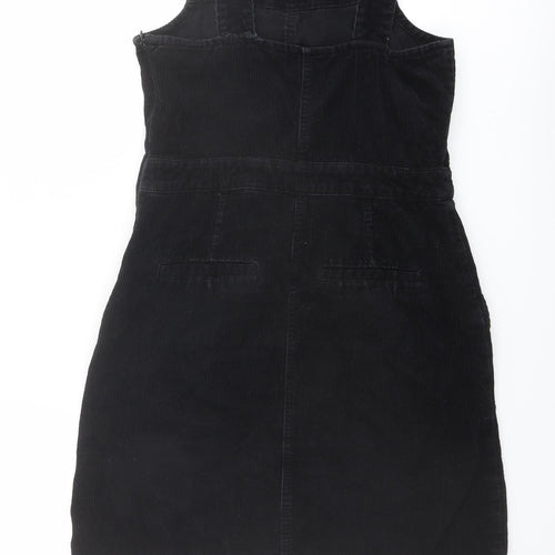 Dorothy Perkins Womens Black Cotton Pinafore/Dungaree Dress Size 8 Square Neck Zip