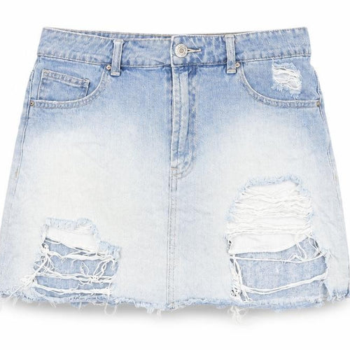 FOREVER 21 Womens Blue Cotton Mini Skirt Size 28 in Button - Distressed look