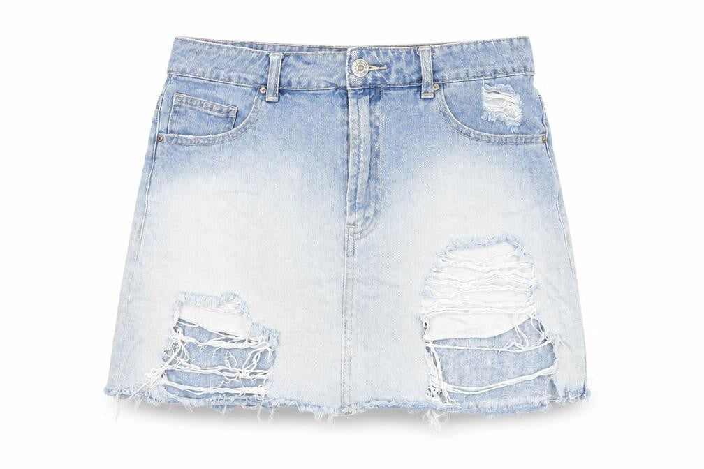 FOREVER 21 Womens Blue Cotton Mini Skirt Size 28 in Button - Distressed look