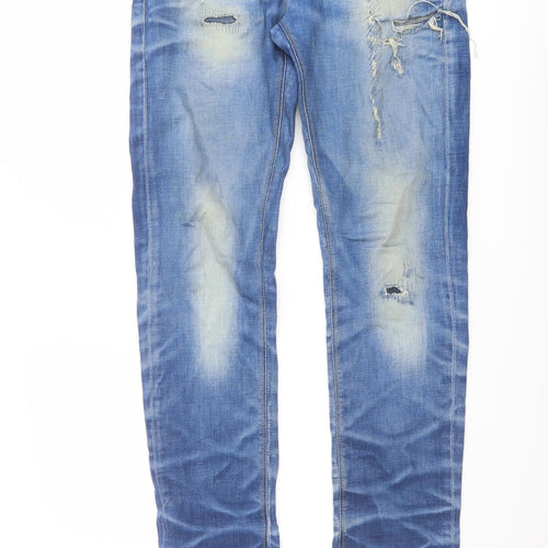 Pull&Bear Mens Blue Cotton Straight Jeans Size 30 in L31 in Regular Button
