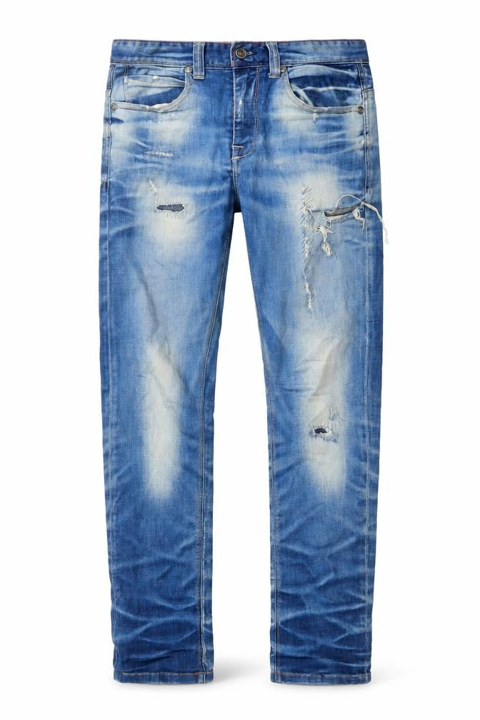 Front view of Pull&Bear men’s blue cotton straight jeans, size 30, in, 31-inch leg regular button