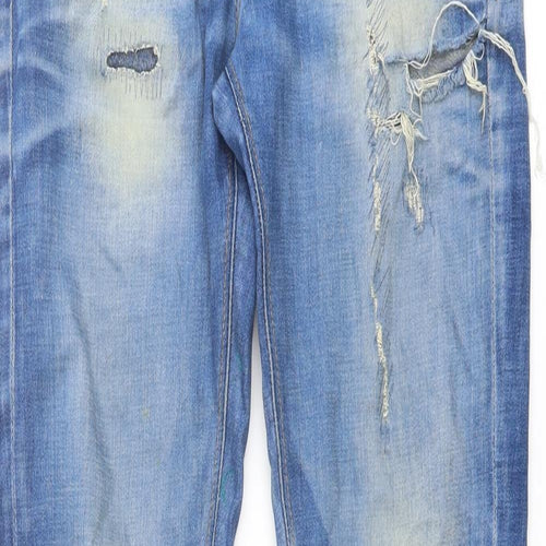 Pull&Bear Mens Blue Cotton Straight Jeans Size 30 in L31 in Regular Button