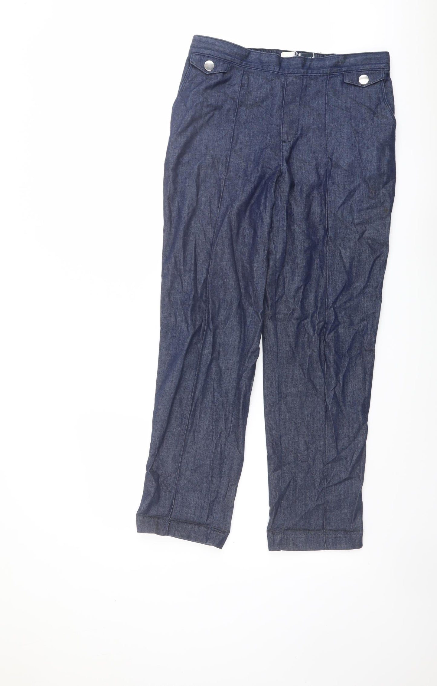 Marks and Spencer Womens Blue Cotton Trousers Size 12 L28 in Regular