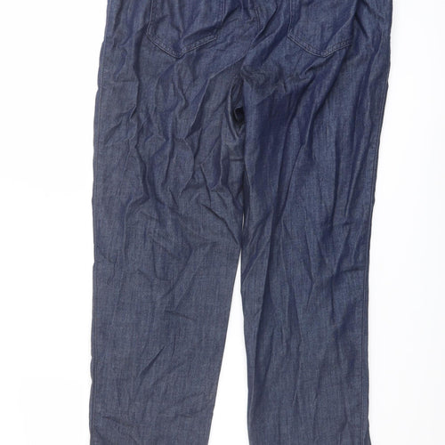 Marks and Spencer Womens Blue Cotton Trousers Size 12 L28 in Regular