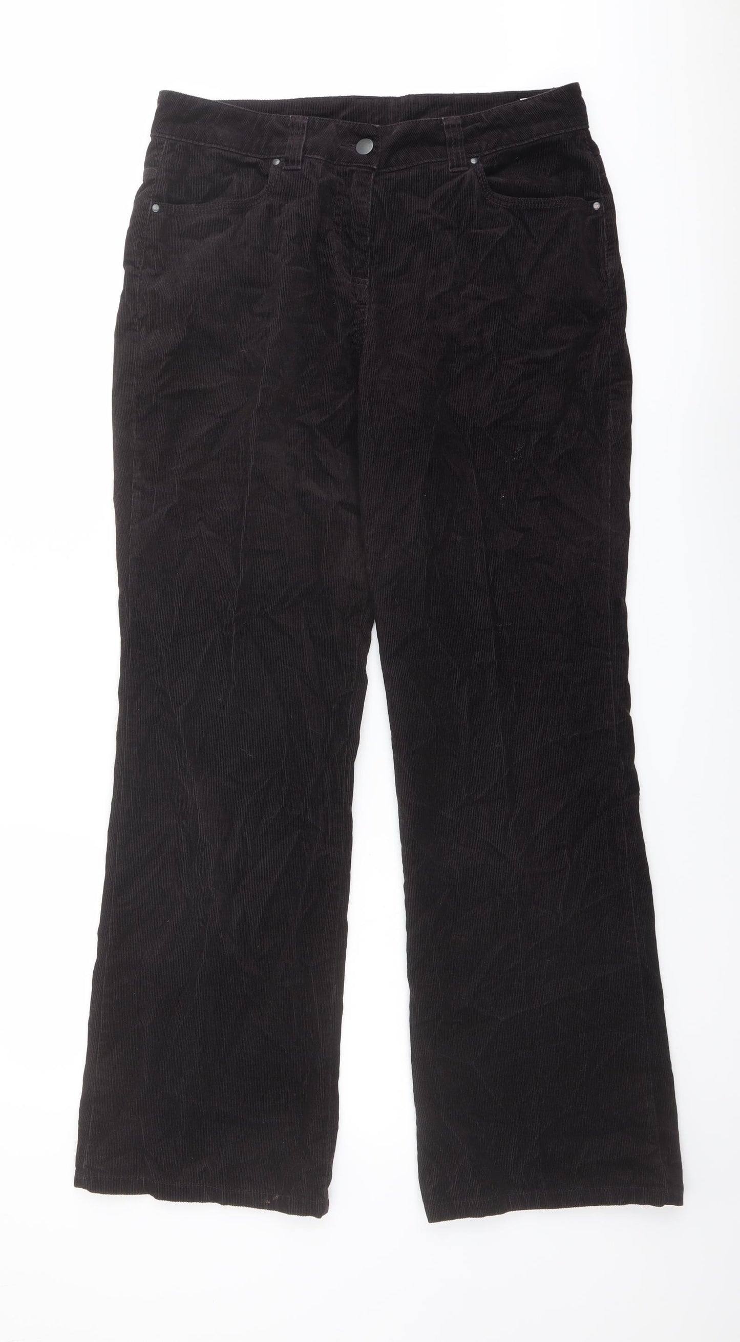 Marks and Spencer Womens Brown Cotton Trousers Size 12 L30 in Regular Button