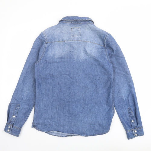 New Look Womens Blue Cotton Basic Button-Up Size 10 Collared