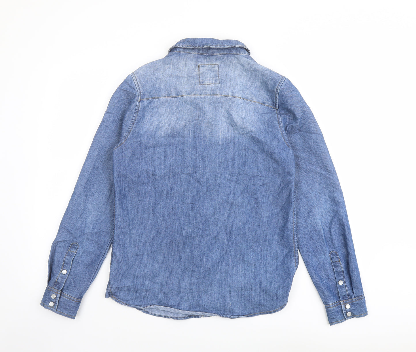 New Look Womens Blue Cotton Basic Button-Up Size 10 Collared