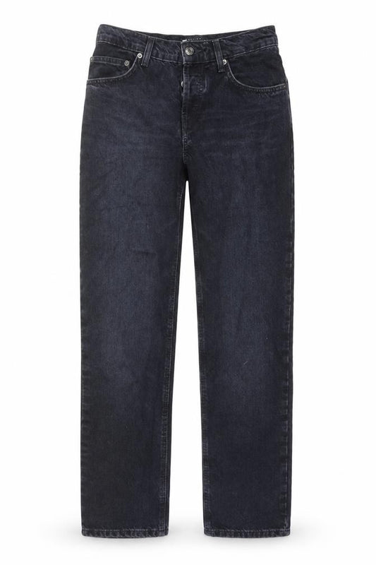 Front view of ASOS women’s blue cotton straight jeans, size UK 24, in, 32-inch leg regular button