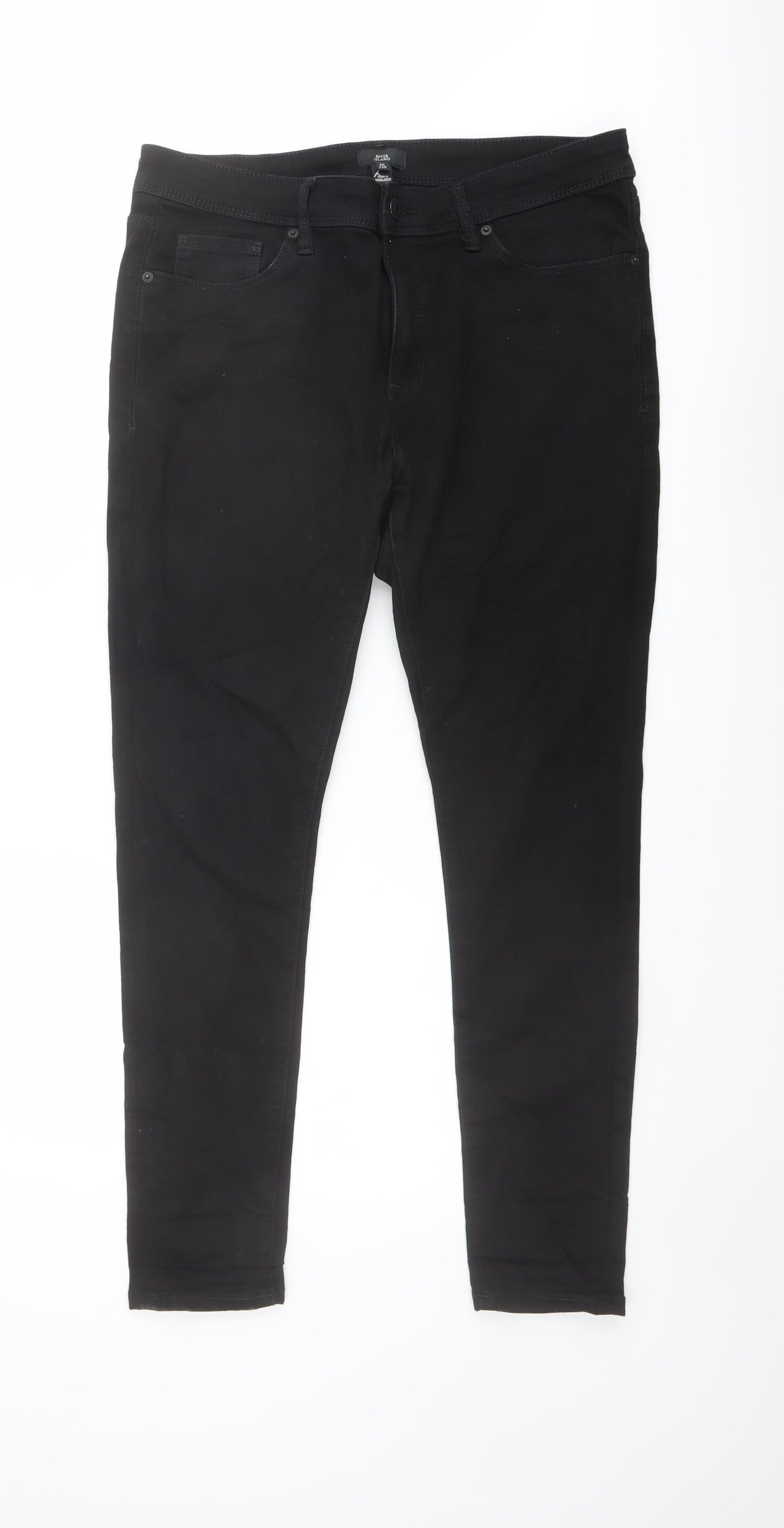 River Island Mens Black Cotton Straight Jeans Size 32 in L30 in Regular Button