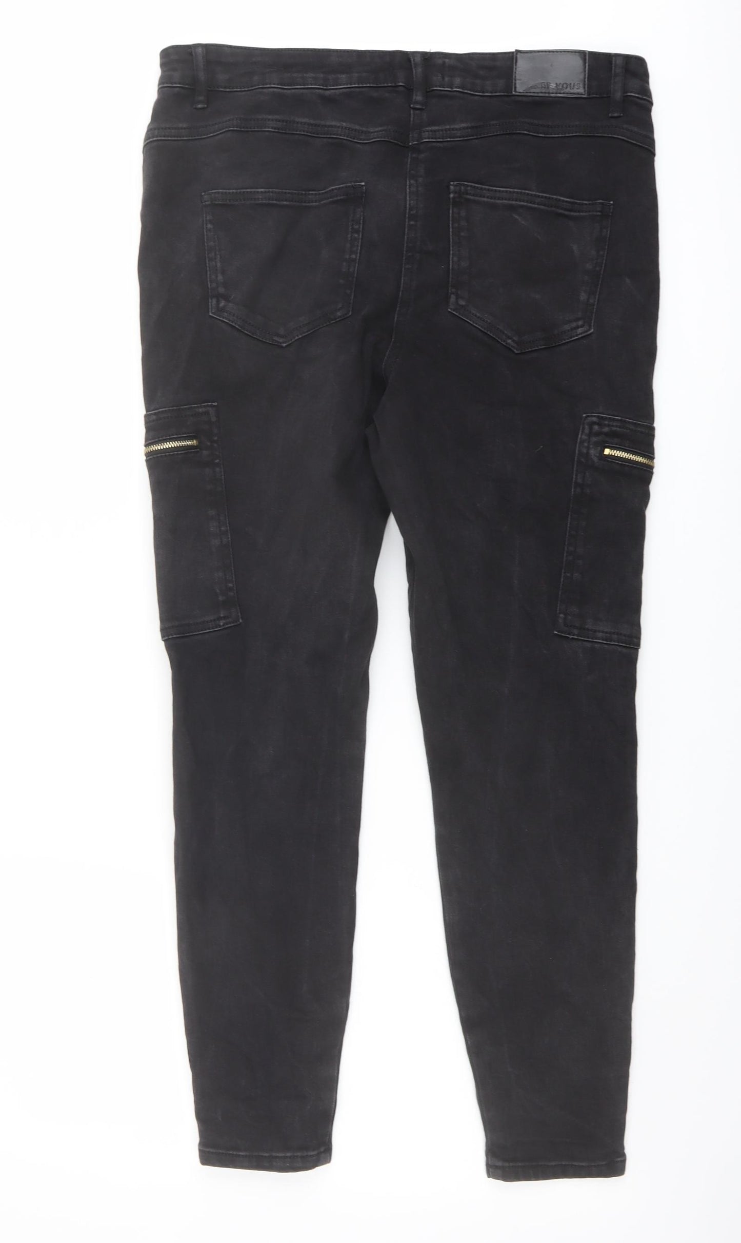 Et Vous Womens Black Cotton Tapered Jeans Size 14 L27 in Regular Button - Cargo
