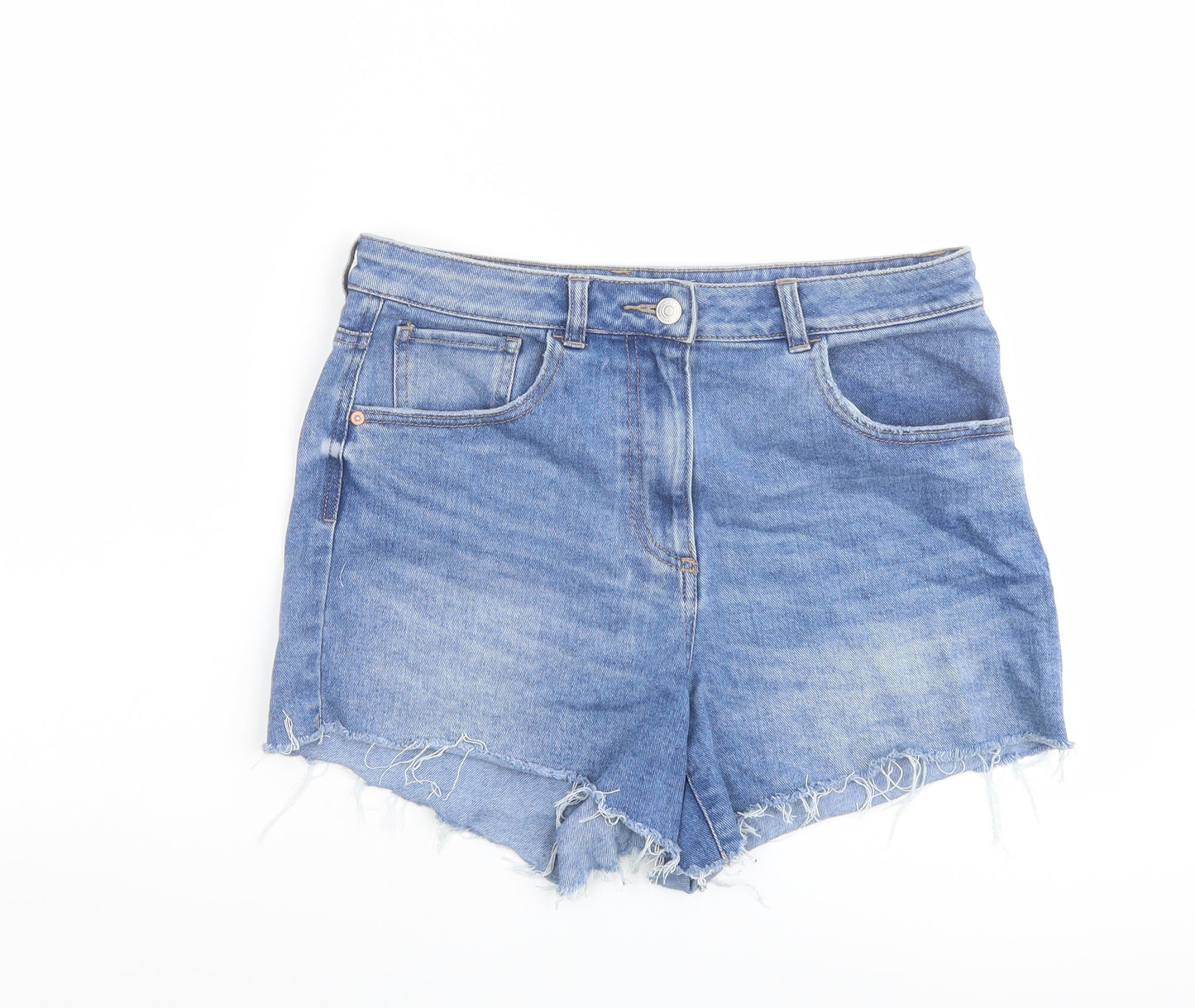 NEXT Womens Blue Cotton Cut-Off Shorts Size 12 L4 in Regular Button