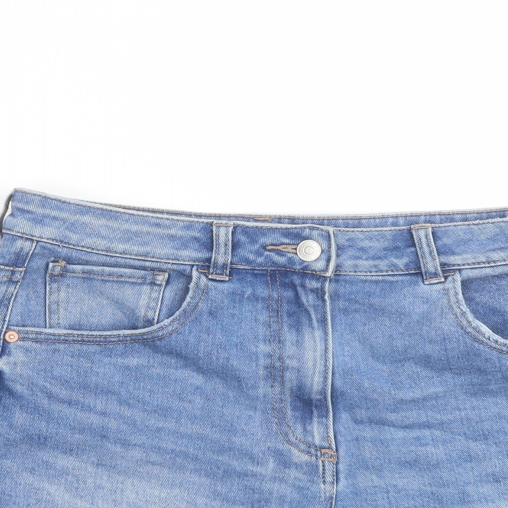 NEXT Womens Blue Cotton Cut-Off Shorts Size 12 L4 in Regular Button