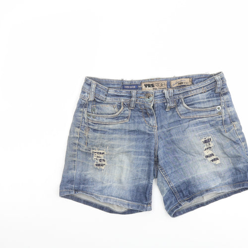 New Look Womens Blue Cotton Hot Pants Shorts Size 10 L7 in Regular Button - Distressed