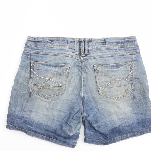 New Look Womens Blue Cotton Hot Pants Shorts Size 10 L7 in Regular Button - Distressed