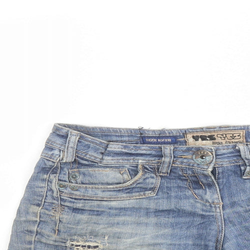New Look Womens Blue Cotton Hot Pants Shorts Size 10 L7 in Regular Button - Distressed