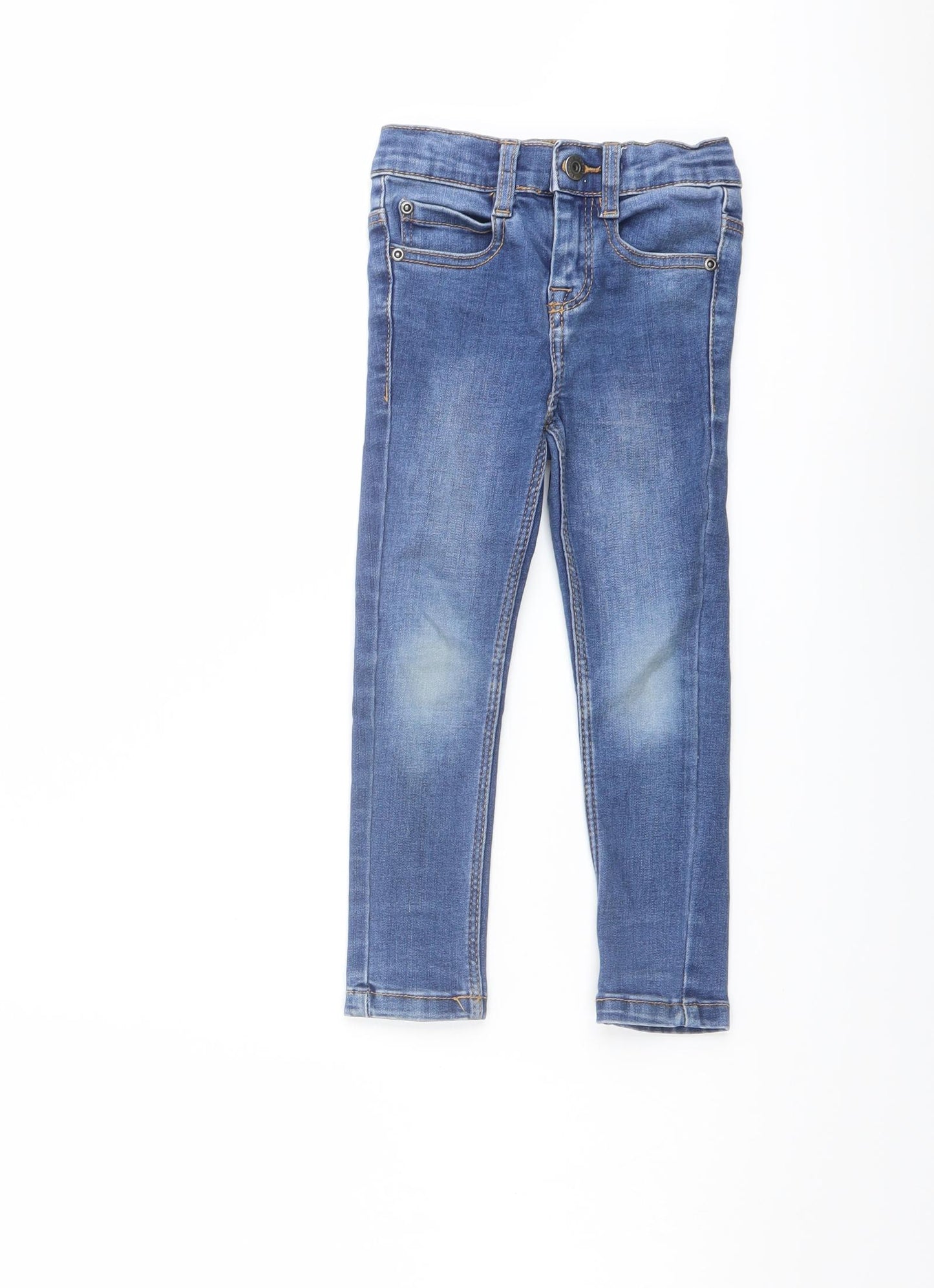 Vertbaudet Boys Blue Cotton Skinny Jeans Size 4 Years Regular Snap