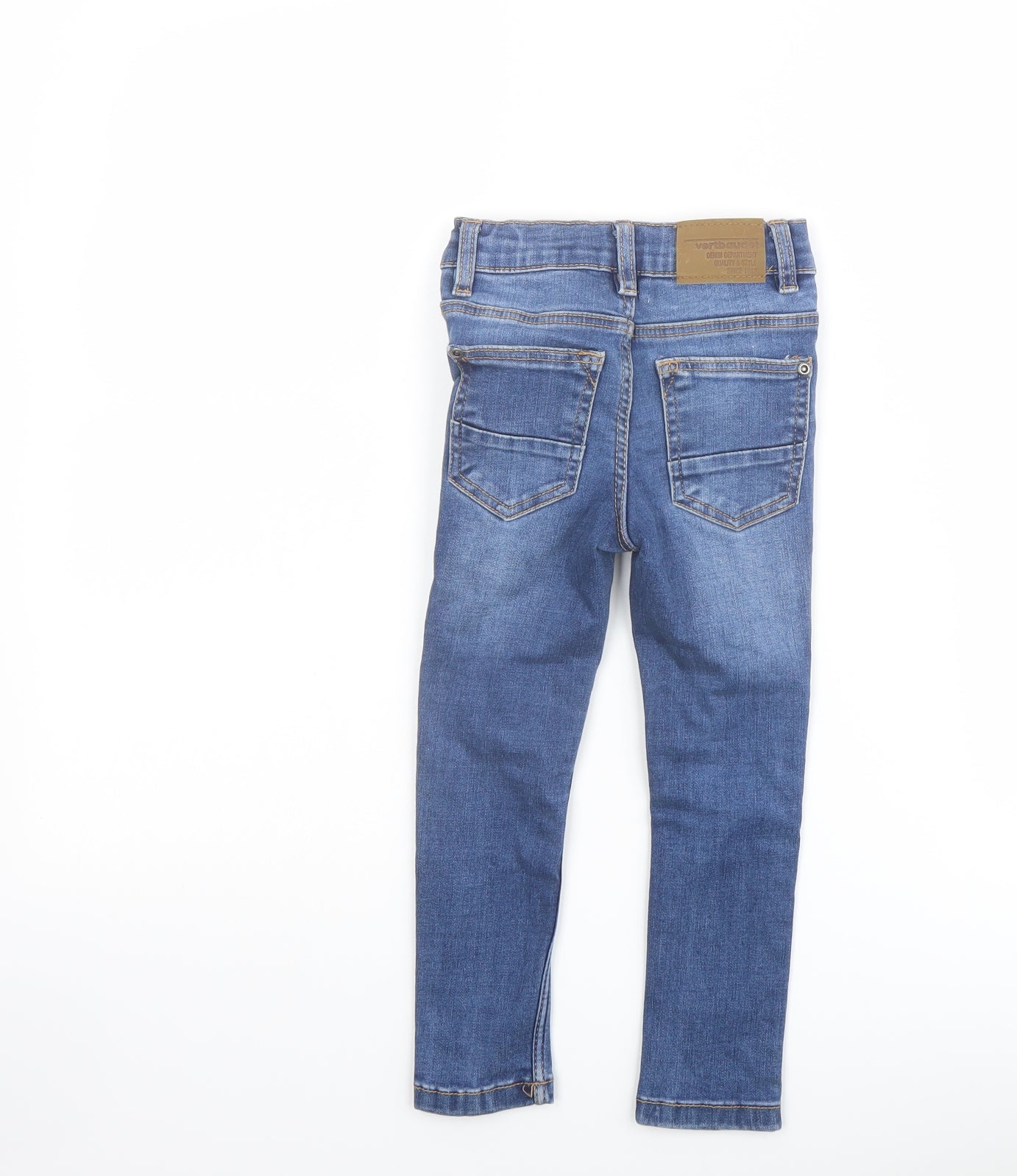 Vertbaudet Boys Blue Cotton Skinny Jeans Size 4 Years Regular Snap