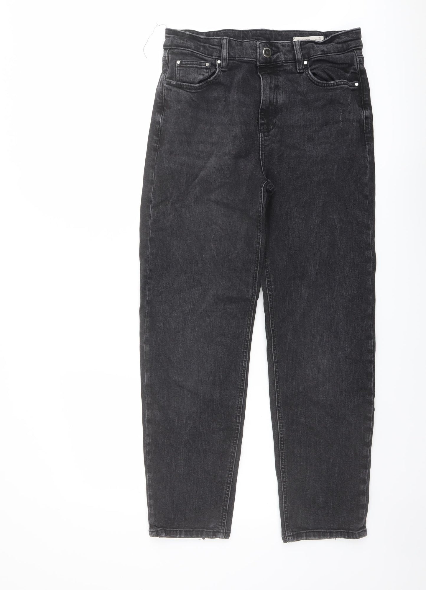 Marks and Spencer Womens Grey Cotton Mom Jeans Size 12 L28 in Regular Button