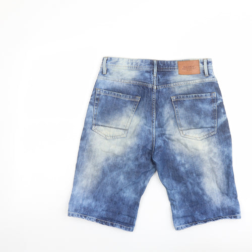 Pull&Bear Mens Blue Cotton Chino Shorts Size 30 in L11 in Regular Button - Acid Wash Effect