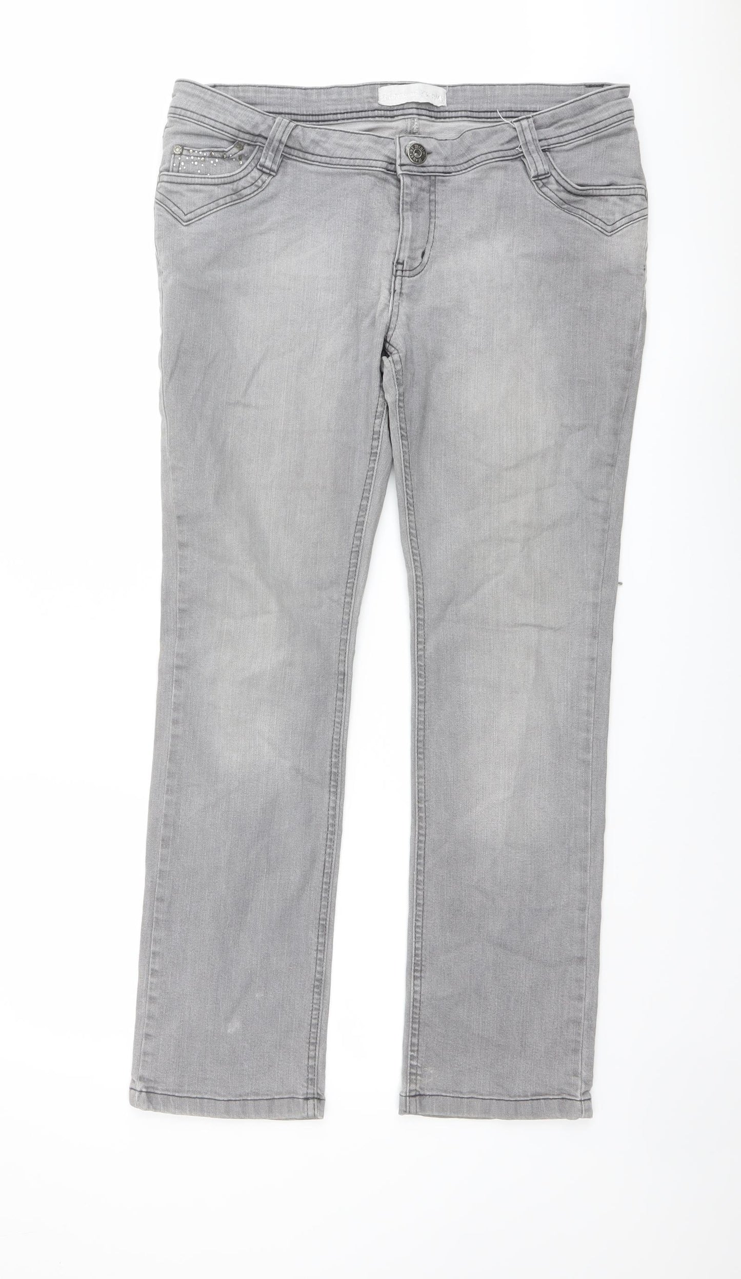 House Of Denim Womens Grey Cotton Straight Jeans Size 16 L29 in Regular Button