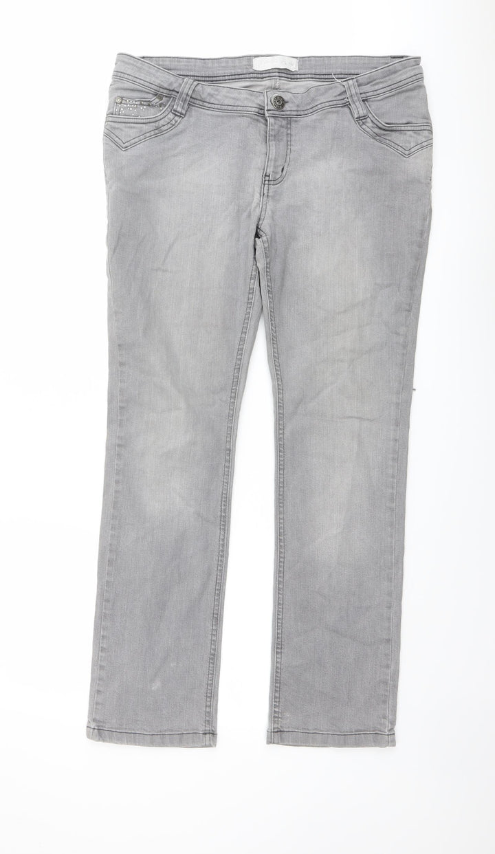 House Of Denim Womens Grey Cotton Straight Jeans Size 16 L29 in Regular Button