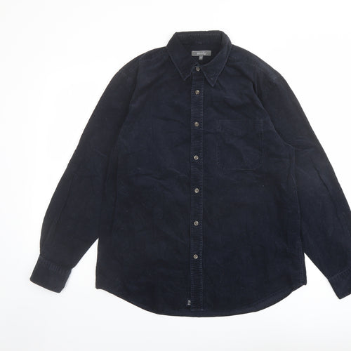 Wolsey Mens Blue Cotton Button-Up Size M Collared Button