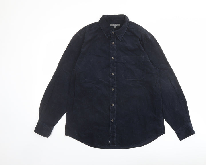 Wolsey Mens Blue Cotton Button-Up Size M Collared Button