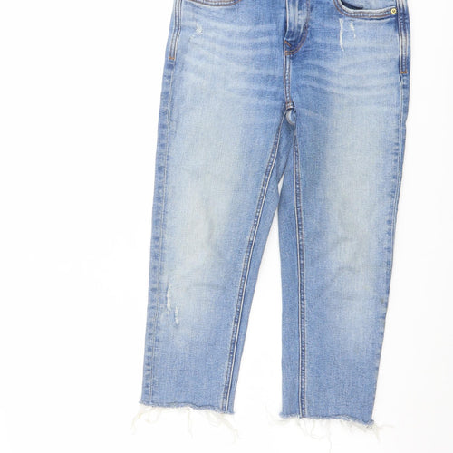 Zara Womens Blue Cotton Cropped Jeans Size 6 L20 in Regular Button - Raw Hem