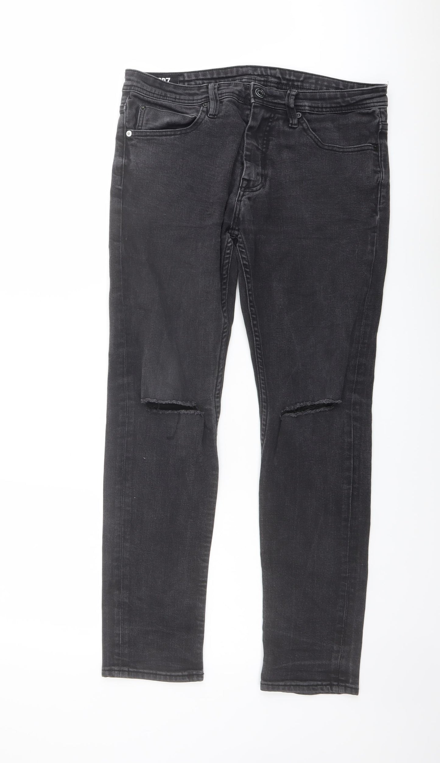 CR7 Mens Grey Cotton Straight Jeans Size 32 in L28 in Regular Button