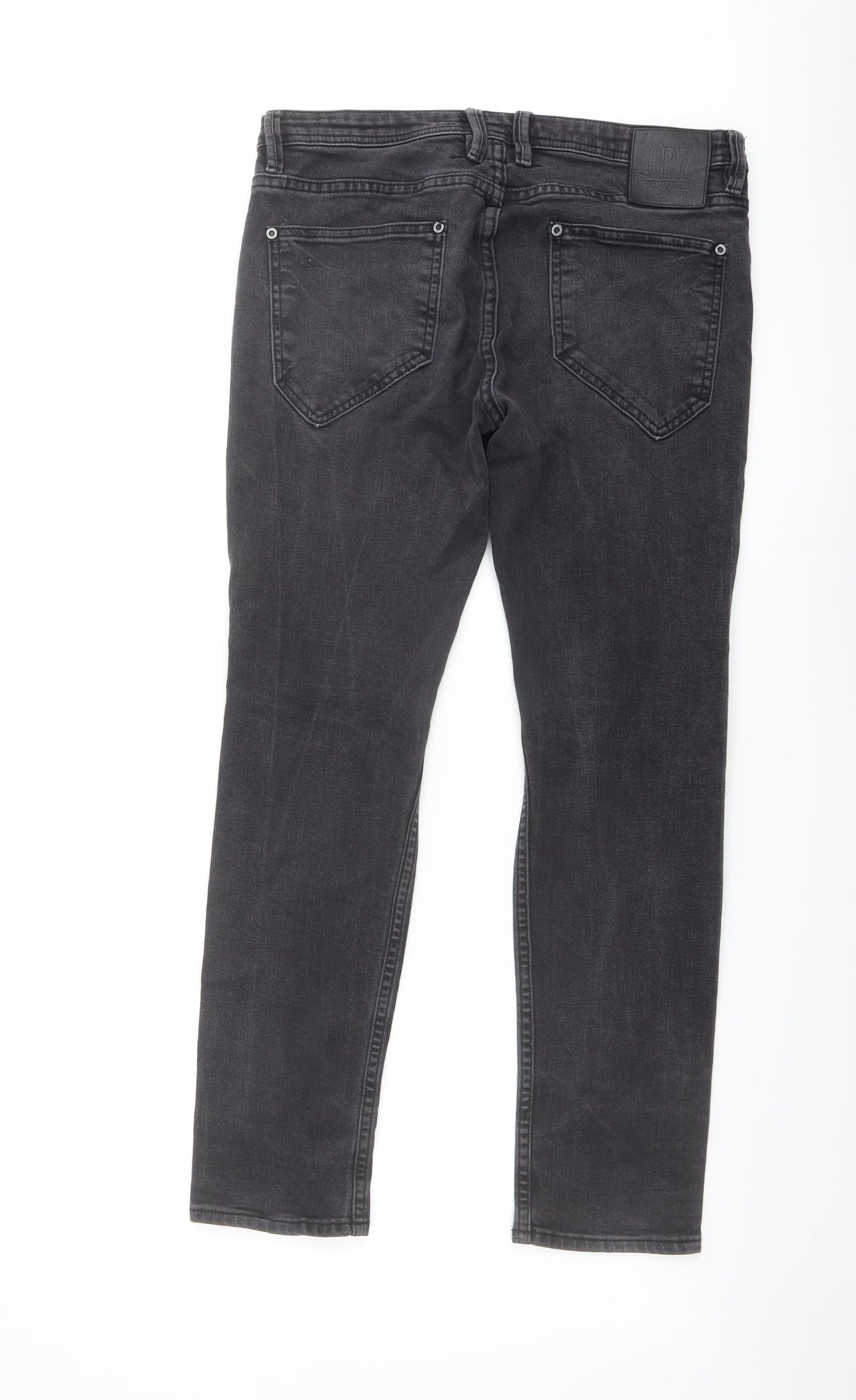 CR7 Mens Grey Cotton Straight Jeans Size 32 in L28 in Regular Button