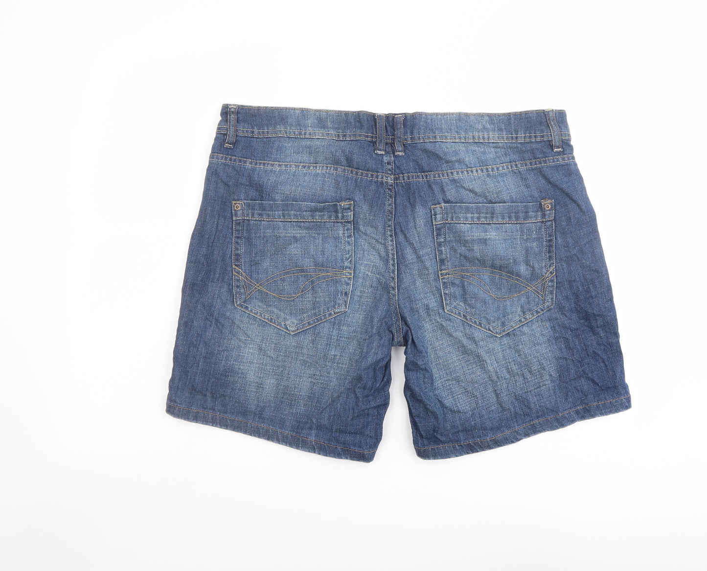 NEXT Womens Blue Cotton Mom Shorts Size 16 L7 in Regular Button