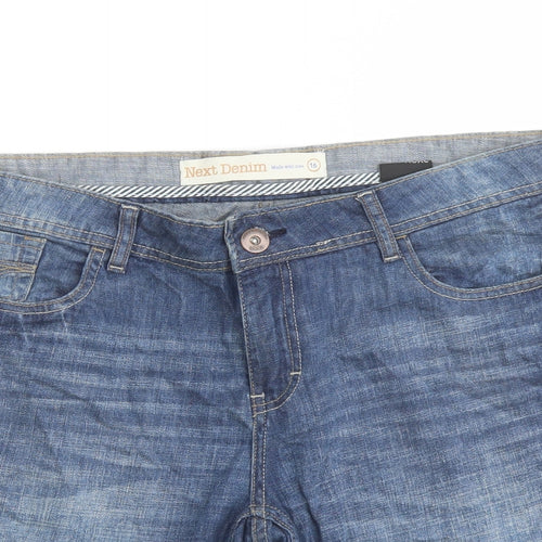 NEXT Womens Blue Cotton Mom Shorts Size 16 L7 in Regular Button