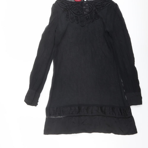 Monsoon Womens Black Polyester Basic Blouse Size 12 Round Neck